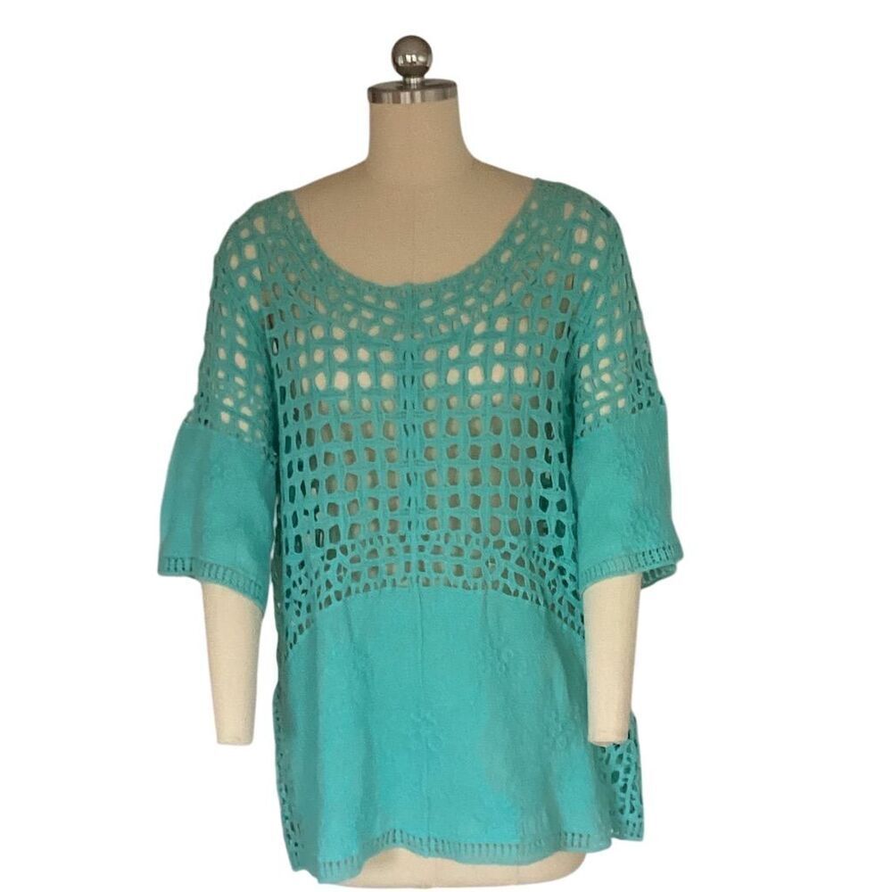 Lane Bryant Women's Blue Crochet Knit 3/4 Sleeve Blouse Size L - Picture 6 of 6